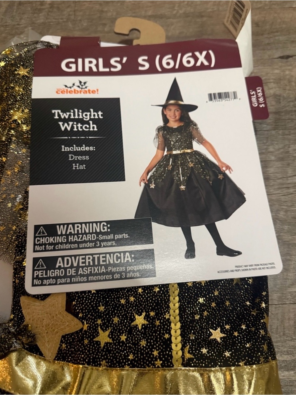 Girls' Twilight Witch Costume Dress & Hat - Black and Gold (Girls' S 6/6X)